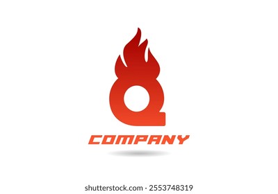 red fire flames Q alphabet logo icon letter design with gradient color for business and company
