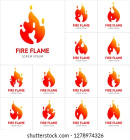 Red fire flames set, new symbols on white background, vector illustration