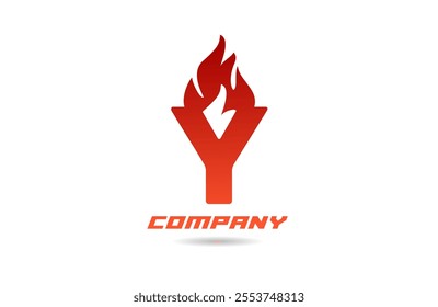 red fire flames Y alphabet logo icon letter design with gradient color for business and company