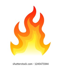Red fire flat icon isolated on white background for danger concept or logo design. Flame and red fire icon