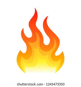 Red fire flat icon isolated on white background for danger concept or logo design. Flame and red fire icon