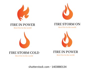 Red fire flat icons and pictograms set isolated on white background for danger concept or logo design