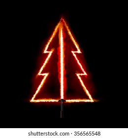 El fuego rojo resplandece el árbol de Navidad. Futura espada de luz roja. Sables de luz. Ilustración vectorial Eps10.