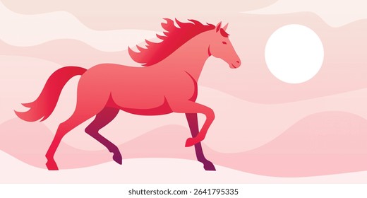 Red fire horse symbol of new year 2026 according to Asian Chinese calendar. Greeting card, banner. vector illustration