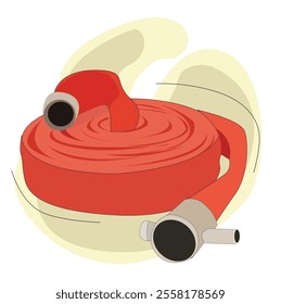  red fire hose.fire hoses. Fire safety and protection. Rolled into a roll, 