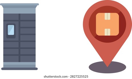 Red fire hydrant with chain on yellow curb vector icon set