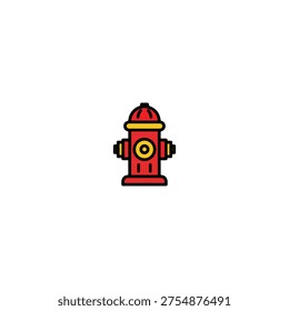 Red fire hydrant icon with yellow accents on white background, simple illustration
