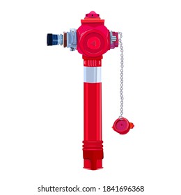 Red fire hydrant isolated on white background. Red urban active fire protection, water supply system. Firemen tool, professional equipment for city fire fighting department. Stock vector illustration