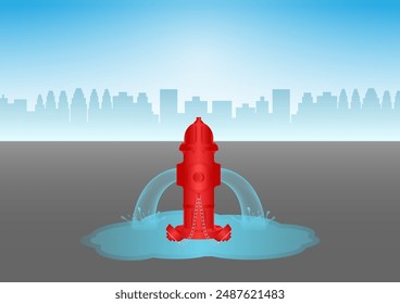 Red Fire Hydrant in Parking Lot. Vector Illustration.