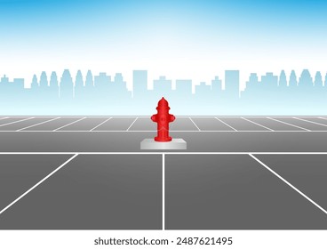 Red Fire Hydrant in Parking Lot. Vector Illustration.