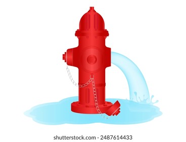 Red Fire Hydrant. Vector Illustration Isolated on White Background.