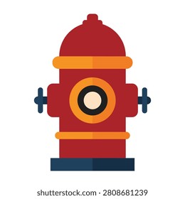 A red fire hydrant with yellow and black details on a white background