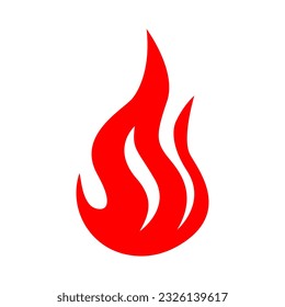 Red fire icon. Fire flame silhouette isolated on white background
