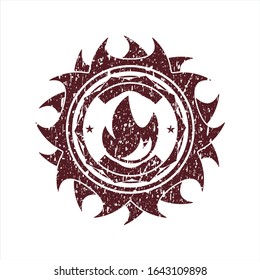 Red fire icon inside distress rubber grunge texture seal