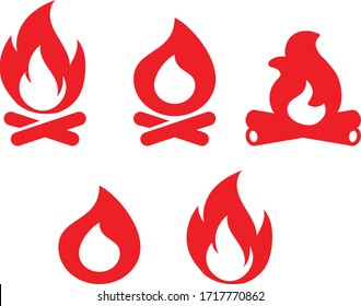 Red Fire icon set, flame icon vector 