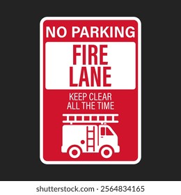 Red fire lane sticker label sign: Fire Department, No Parking, for emergency vehicle access and safety