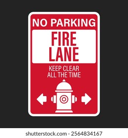 Red fire lane sticker label sign: Fire Department, No Parking, for emergency vehicle access and safety