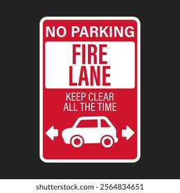 Red fire lane sticker label sign: Fire Department, No Parking, for emergency vehicle access and safety