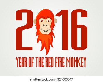 Red fire Monkey. Vector Illustration the Symbol of 2016 year. Design Element for New Year 2016