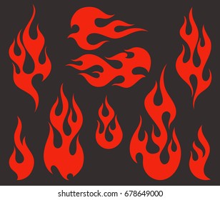 Red fire, old school flame elements, isolated vector illustration