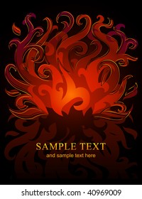 red fire on the black background - vector illustration
