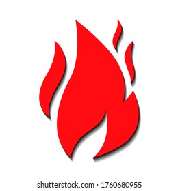 Red fire on a white background and black shadow, sign for design, vector illustration