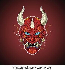 Red Fire Oni Japanese Demon Vector Illustration Artwork