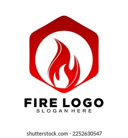 Red fire with polygon logo vector