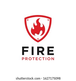 Red Fire Protection System Shield Logo