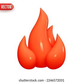 Red Fire. Realistic 3d design In cartoon style. Icon isolated on white background. vector illustration