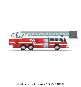 Red fire rescue car with white stripe. Vector illustration. Fire Engine.