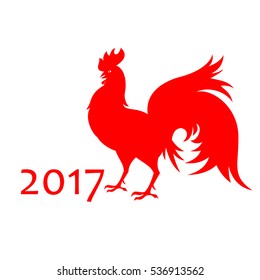 Red Fire Rooster on a white background. Silhouette. A symbol of 2017. Vektor.