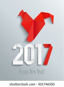 Red fire rooster in origamy style  as symbol of new year 2017 in Chinese calendar. Vector illustration.