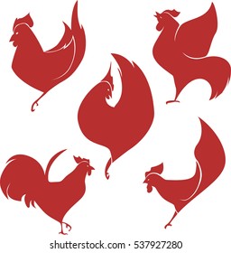 Red fire rooster silhouette. 2017 Chinese new year symbol isolated on white background.
Chicken illustration in modern flat minimalistic design.