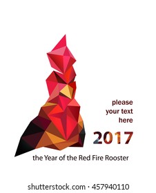 The Red fire rooster a symbol of 2017. Modern symbol from flame triangles.