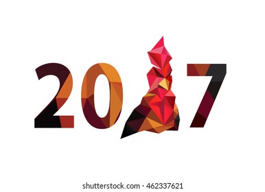 The Red fire rooster a symbol of 2017. Modern symbol from flame triangles.
