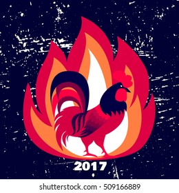 Red fire rooster as symbol of 2017. Vector illustration on grunge background