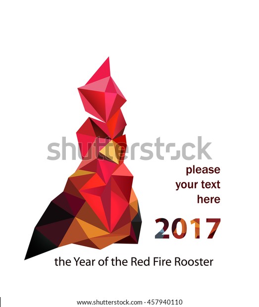 The Red fire rooster a symbol of 2017. Modern\
symbol from flame\
triangles.
