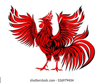 Red fire rooster as symbol of new year in Chinese calendar. Vector illustration of rooster, cock, design element for new year 2017 greeting cards.