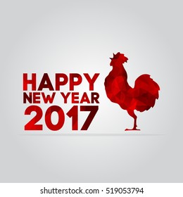 Red Fire Rooster triangle style vector icon. Art illustration with red cock. Happy New Year 2017 card. Chinese horoscope. Red Cock. China New Year Symbol Rooster. Polygon red rooster.