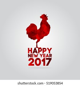 Red Fire Rooster triangle style vector icon. Art illustration with red cock. Happy New Year 2017 card. Chinese horoscope. Red Cock. China New Year Symbol Rooster. Polygon red rooster.