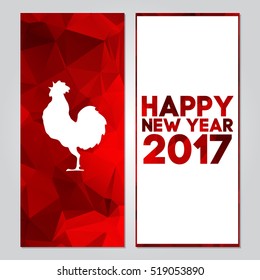 Red Fire Rooster triangle style vector icon. Art illustration with red cock. Happy New Year 2017 card. Chinese horoscope. Red Cock. China New Year Symbol Rooster. Polygon red rooster.