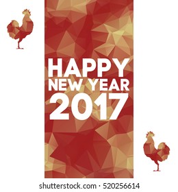 Red Fire Rooster triangle style vector icon. Art illustration with red cock. Happy New Year  card. Chinese horoscope. Gold polygon background. China New Year polygon Symbol Rooster. 