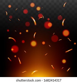 Red Fire sparks vector flying up. Burning glowing particles. Vector Illustration