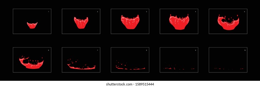 red fire splashes animation sprite sheet. cartoon splash frame by frame classic effect for animation, cartoon video, motion or design.