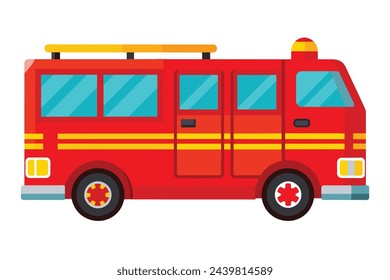 Red fire truck, clear flat vector illustration artwork