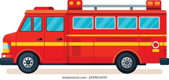 Red fire truck, clear flat vector illustration artwork