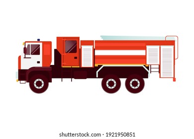 Red Fire Truck Emergency Vehicle. Modern Flat Style Vector Illustration. Social Media Template.