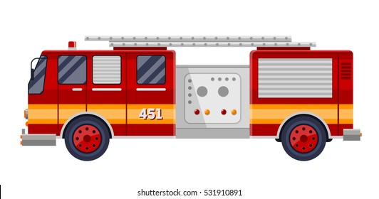 red fire truck fire engine on white vector illustration