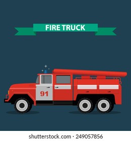 red fire truck flat image